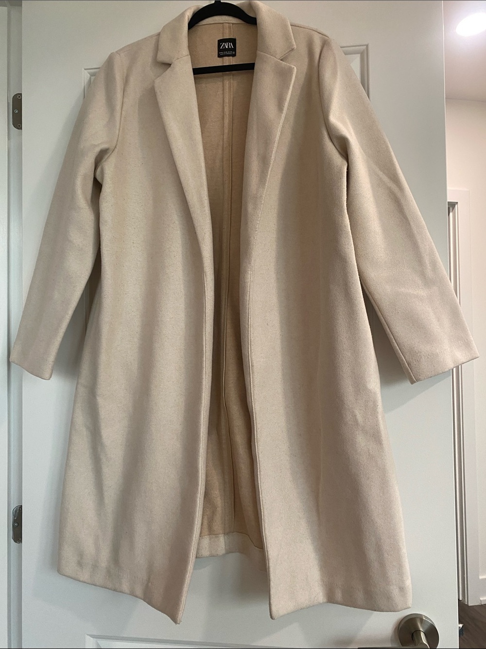 Zara Beige Open-Front Long Coat